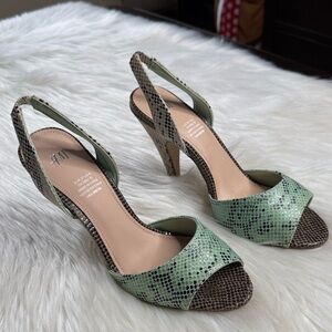 H&M Green and Brown Snake Print Slingback Heels